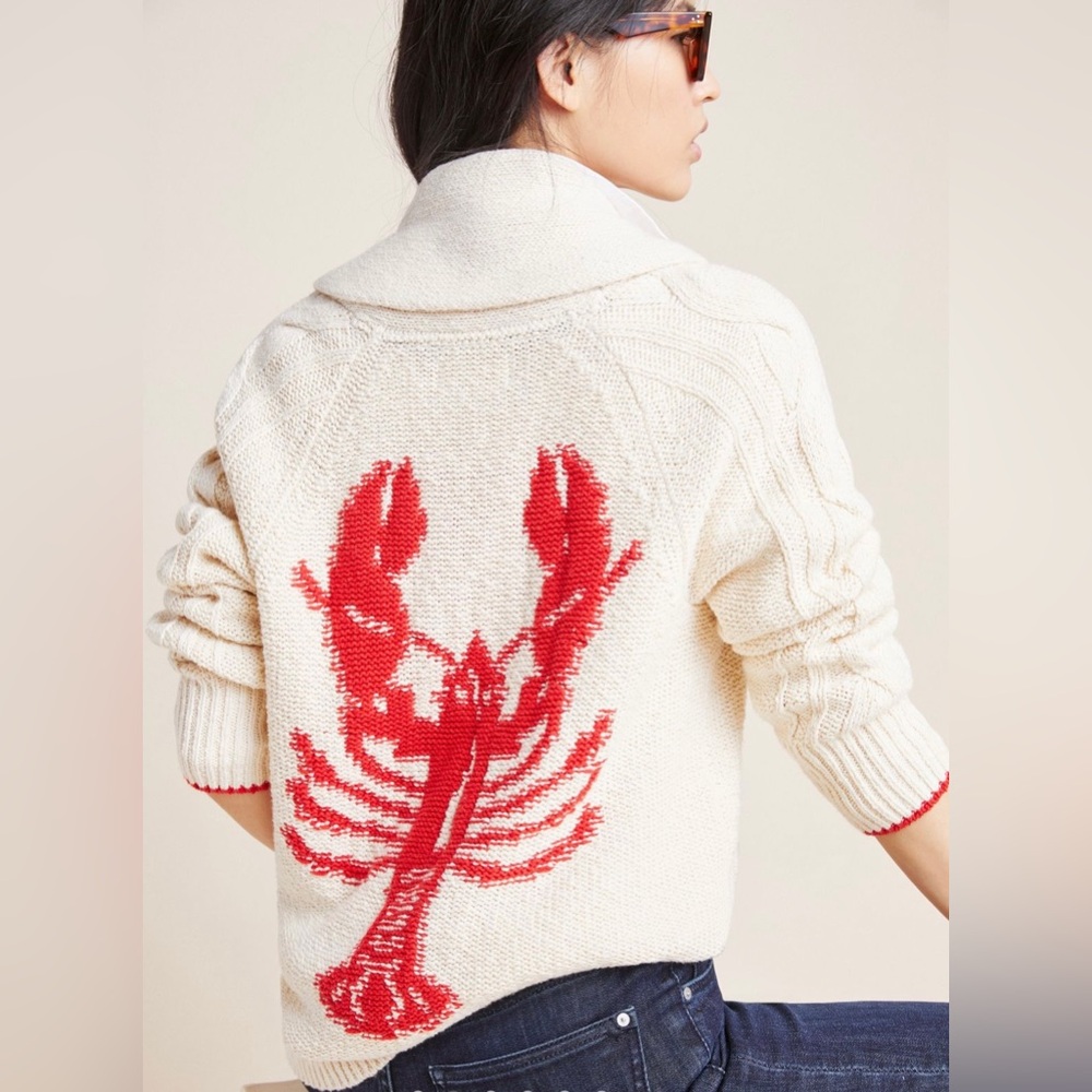Anthropologie Cream and Red Lobster Cardigan